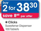 Clicks Sweetener Dispenser-2x100 Tablets
