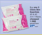 Clicks Skin Essentials 40 & 60 3-in-1 Wipes-Each