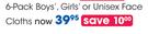 Clicks 6-Pack Boys, Girls Or Unisex Face Cloths