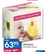Johnson's 240 Baby Wipes-Per Pack