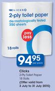 Clicks 2-Ply Toilet Paper 18 Rolls-Per Pack