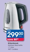 Kambrook 1.7Ltr 360 Degree Stainless Steel Kettle