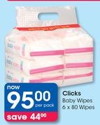 Clicks Baby Wipes 6 x 80 Wipes-Per Pack