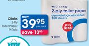 Clicks 2 Ply Toilet Paper-9 Rolls Per Pack