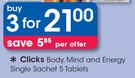 Clicks Body, Mind & Energy Single Sachet 5 Tablets-For 3