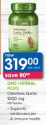 GNC Herbal Plus Odorless Garlic 1000 mg 100 Tablets-Per Pack