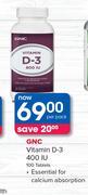 GNC Vitamin D-3 400 IU 100 Tablets-Per Pack
