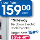 Safeway Tie Down Electric Underblanket Single-Each