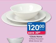 Clicks Home 12-Piece Porcelain White Dinner Set