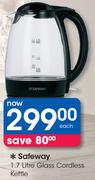 Safeway 1.7Ltr Glass Cordless Kettle