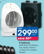 Safeway 2000W Oscillating Fan Heater PIA4612 Or Black Fan Heater PIA4606-Each