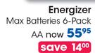 Energizer Max Batteries 6 Pack AA-Per Pack