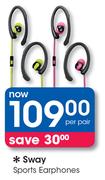 Sway Sports Earphones-Per Pair