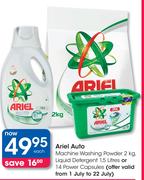 Ariel Auto 2KG Machine Washing Powder/1.5L Liquid Detergent Or 14 Power Capsules-Each