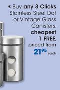 Clicks Stainless Steel Dot Or Vintage Glass Canisters-Each