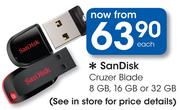 SanDisk 8GB, 16GB Or 32GB Cruzer Blade-Each