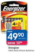 Energizer Max AAA 6 Pack Batteries-Per Pack