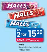 Halls Breath Freshener Sticks 10 Lozenges-For 2