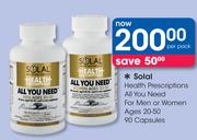 Solal Health Prescriptions All You Need For Men Or Women Ages 20-50 90 Capsules-Per Pack