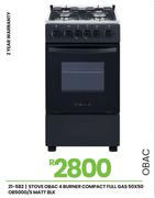 Obac 4 Burner Compact Full Gas Matt Blk Stove 50 x 50 OB500G/S OB500G/S 21-582