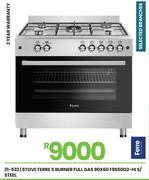 Ferre 5 Burner Full Gas S/Steel Stove 90 x 60 F9S50G2-HI 21-532