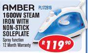 Amber 1600W Steam Iron With Non-Stick Soleplate PL172B16