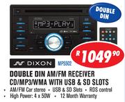 Dixon Double Din AM/FM Receiver CD/MP3 WMA with USB & SD Slots MP5502