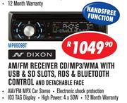 Dixon AM/FM Receiver CD/MP3/WMA With USB & SD Slots, RDS & Bluetooth Control and Detachable Face