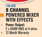 Dixon 8 Channel Powered Mixer With Effects FX8-650