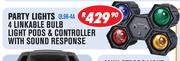 Party Lights 4 Linkable Bulb Light Pods & Controller With Sound Response QL98-4A