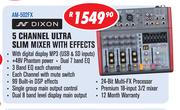 Dixon 5 Channel ultra Slim Mixer With Effects AM-502FX