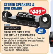 Dixon Digital DVD Player With USB Slot + 2.0 USB Speakers K13AU20