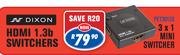Dixon HDMI 1.3b Switcher 3 x 1 Mini PET301SS