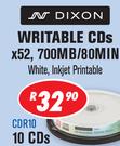 Dixon Writable 10 CDs x52, 700MB/80Min CDR10