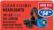 Clear Vision 1W LED (60 Lumen) with Bicycle Handlebar Mount Headlight MX-Q806