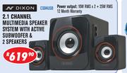 Dixon 2.1 Channel Multimedia Speaker System With Active Subwoofer & 2 Speakers CS04USB