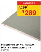 Plasterboard Drywall Moisture Resistant-12mm x 1.2m x 3m