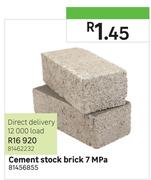 Cement Stock Brick 7 MPA (Direct Delivery 12000 Load)