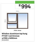 Aluminium Top Hung Window PT129 1 Vent Bronze W1190 x H890mm