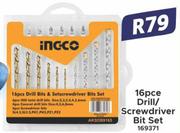 Ingco 16pce Drill/ Screwdriver Bit Set 169371