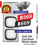 Sink Dbl End Bowl (90mm Waste) 