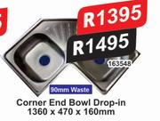Corner End Bowl Drop In 1360 x 470 x 160mm