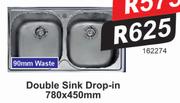 Fontein Double Sink Drop In 780 x 450 (90mm Waste)