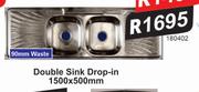 Fontein Double Sink Drop In 1500 x 500 (90mm Waste)