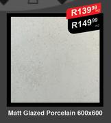 Matt Glazed Porcelain 600 x 600-Per Sqm  