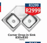 Corner Drop In Sink 830 x 830