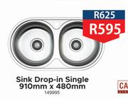 Sink Drop In (Single) 910mm x 480mm