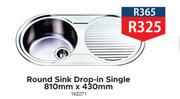 Round Sink Drop In (Single) 810mm x 430mm