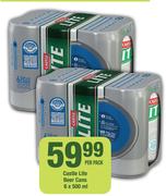 Castle Lite Beer Cans-6x500ml Per Pack