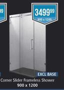 Corner Slider Frameless Shower-900 x 1200
